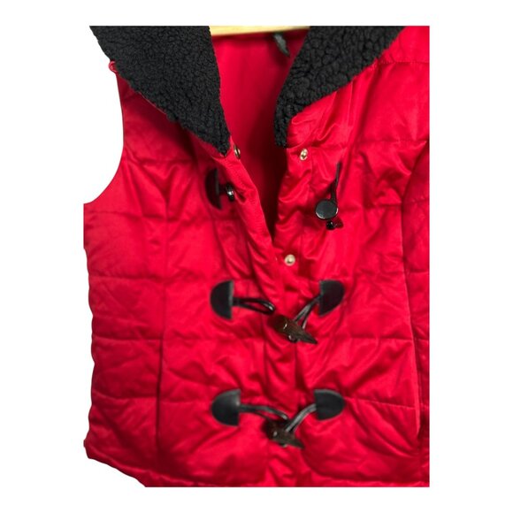 LAUREN Ralph Lauren Sherpa Collar Quilted Vibrant Holiday Red Vest Women's Sz M - Picture 5 of 12